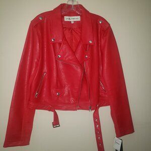 NWT Sebby Collection Red Faux Leather Motorcycle Jacket Size XL